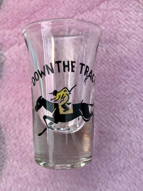Other - 1940’s shot GLASS horse race DOWN the TRACK jockey shots alcohol